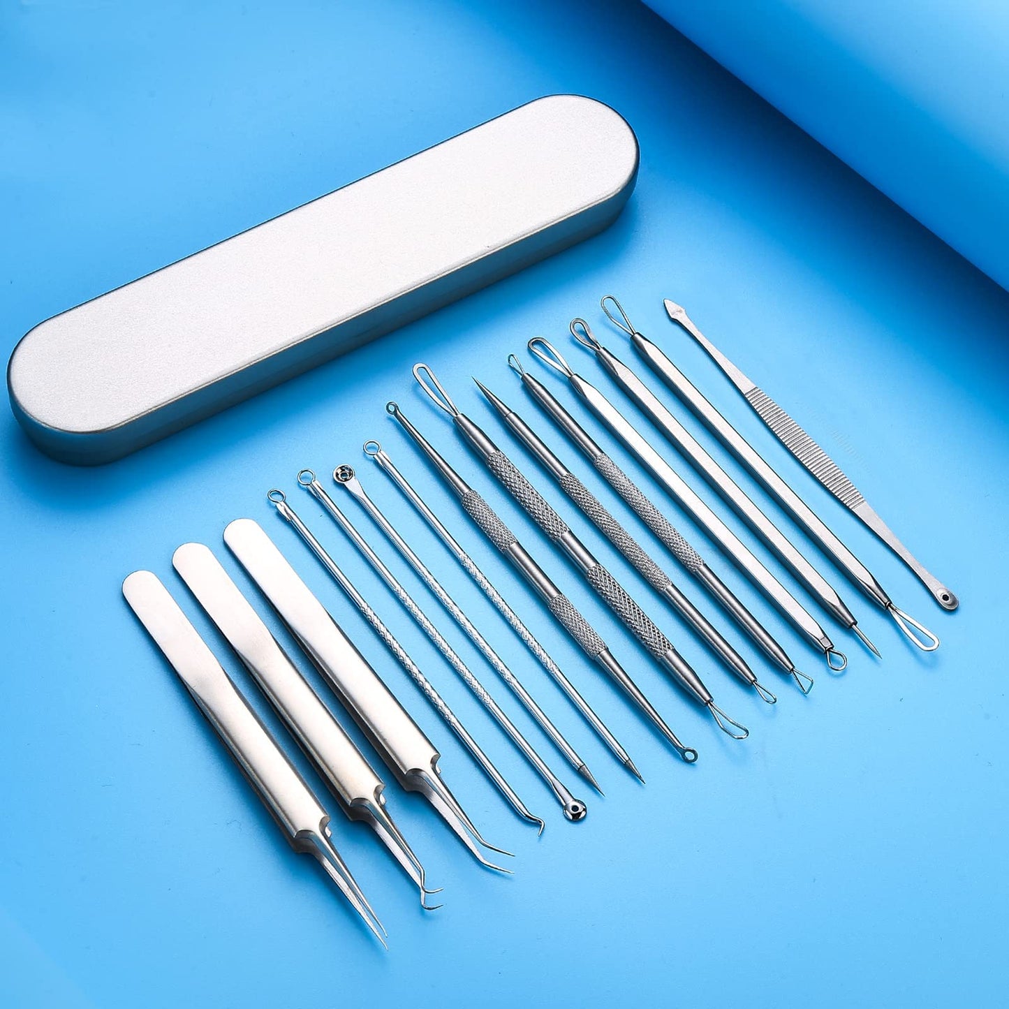 Blackhead Remover Tools, 15 PCS Pimple Popper Tool Kit, Acne Blackhead Tools for Blemish,410 Premium Professional Stainless Acne Pimple Extractor Tool with Metal Box Set